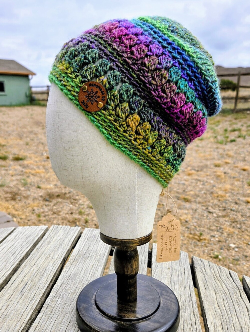 Artisan Handmade Crochet "Mardi Gras Parade" Cozy Boho Beanie Hat
